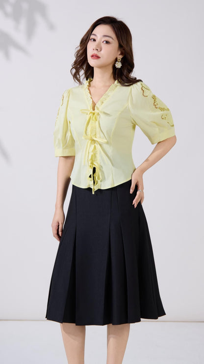 Ziri Front Ribbon Tie Blouse