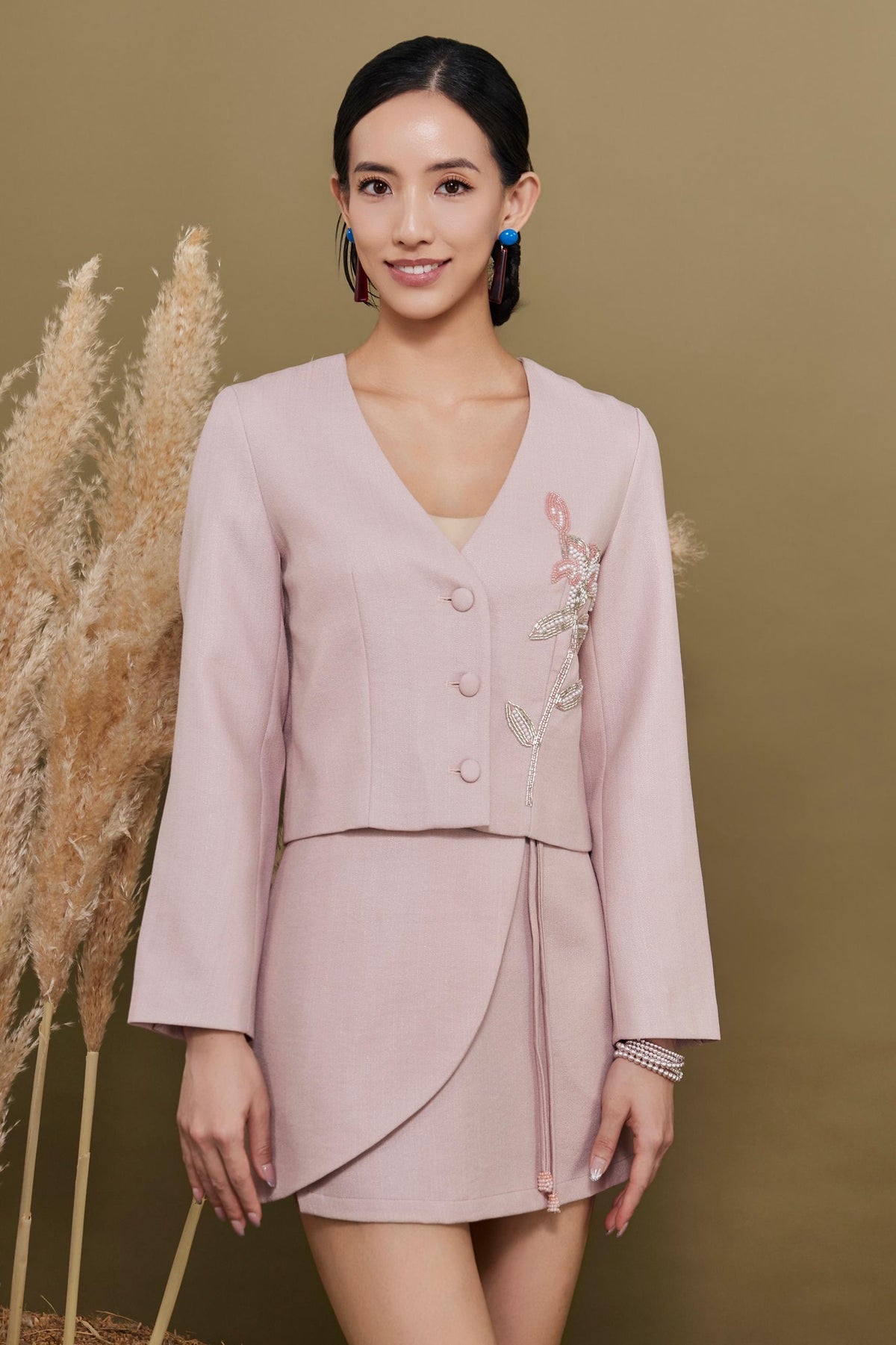 Shan  Embellished Flower Cropped Jacket