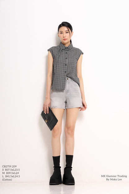 Jinny Checkered Scarf-Collar Shirt