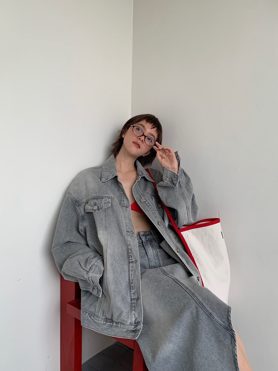 Quince Washed Denim Asymmetrical Skirt