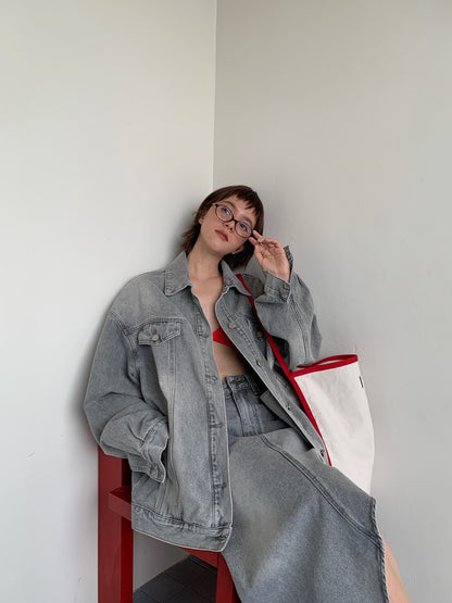 Quince Washed Denim Asymmetrical Skirt