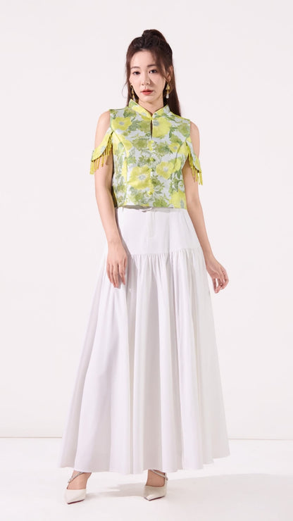 Lin Oriental Off Shoulder Tassel Top