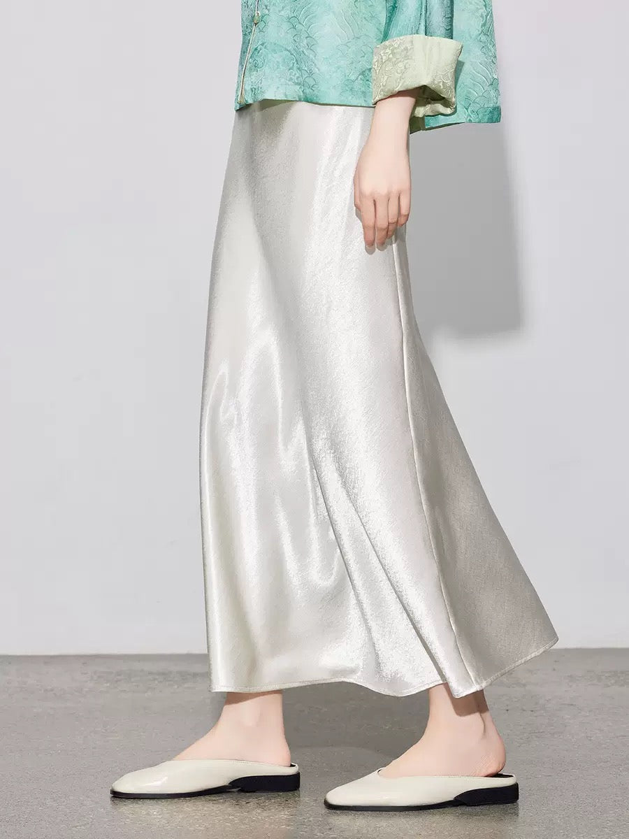 Zhou Wrinkle Satin Bias Cut Maxi Skirt