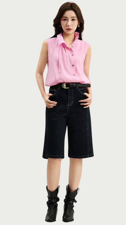 Ziri Ruffle Neck Tencel Top