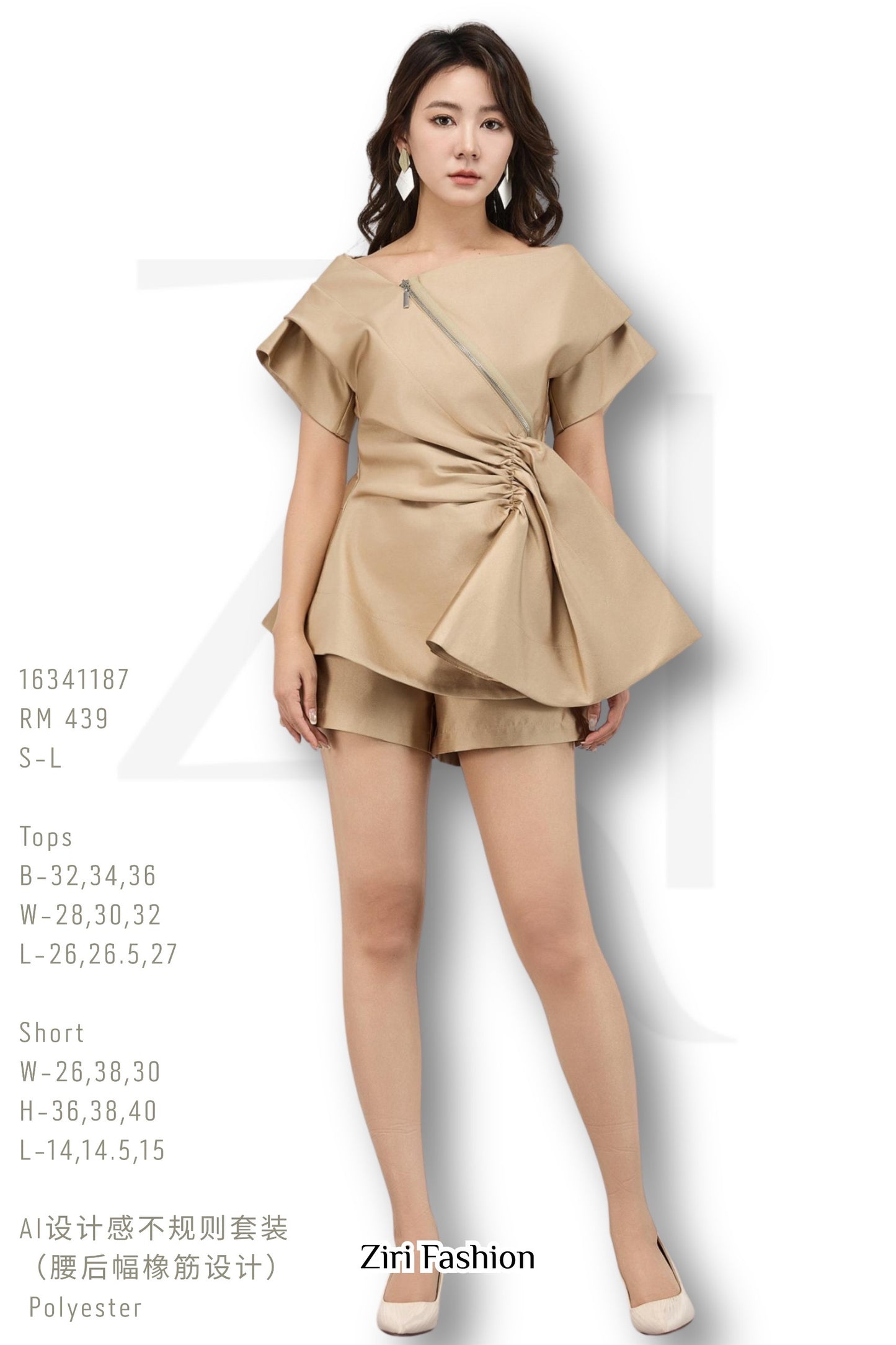 Ziri Asymmetrcial Drape Top + Shorts Setwear