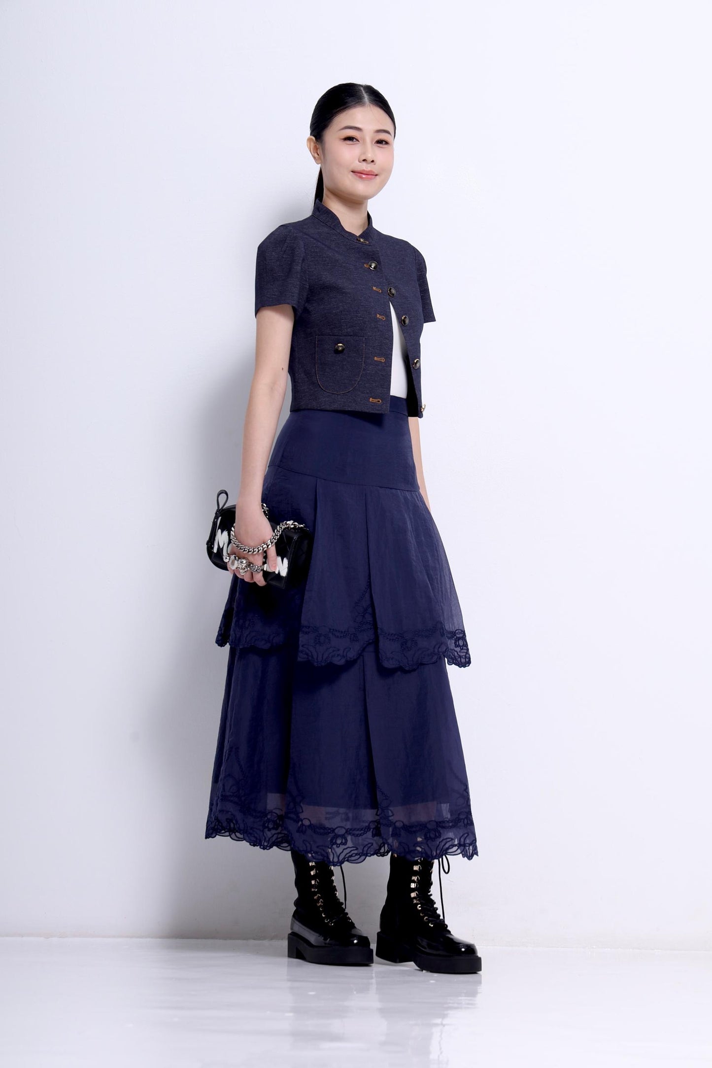 Natasha Mandarin Colar Cropped Jacket
