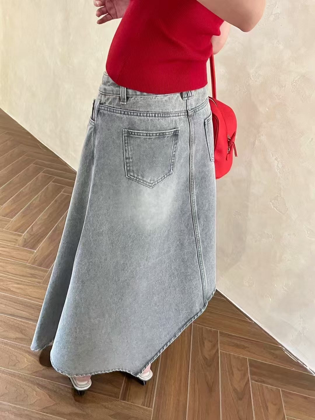Quince Washed Denim Asymmetrical Skirt