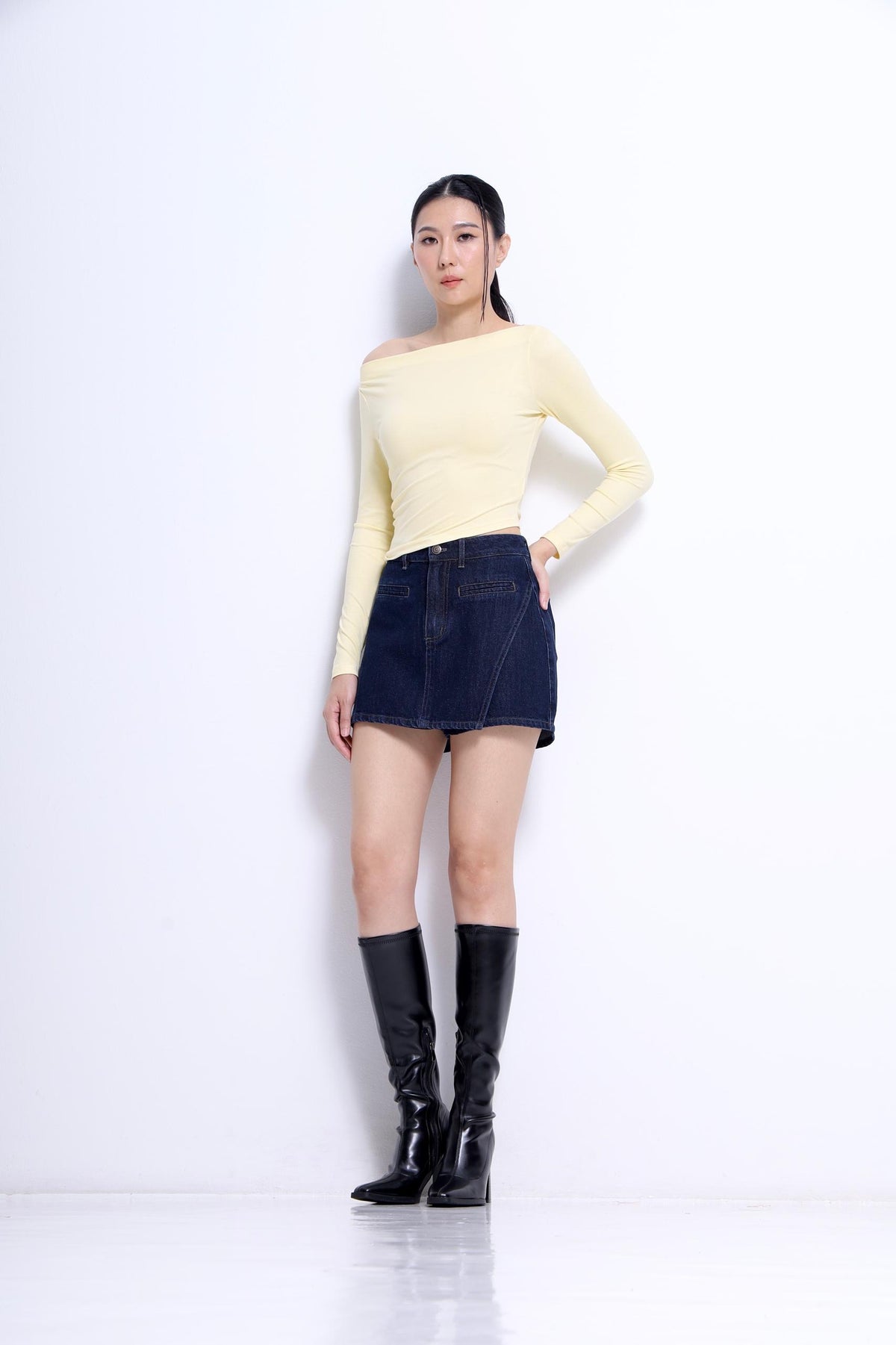 Aria Asymmetrical Neckline Ribbed Top
