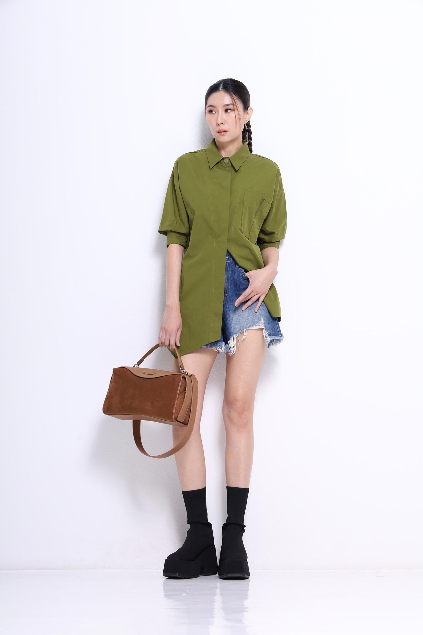 Miyu Asymmetrical Short Sleeve Shirt