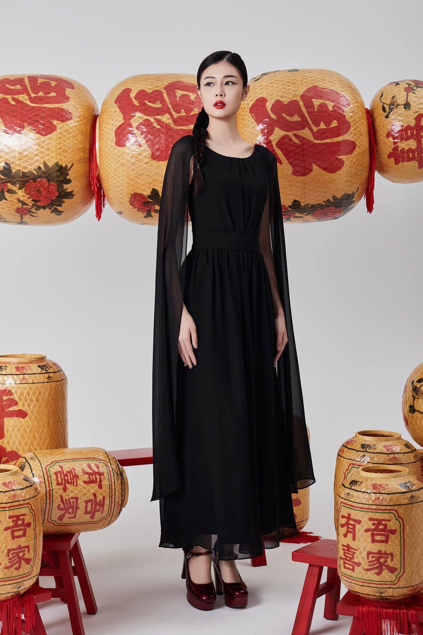 Venus Open Sleeve Chiffon Dress