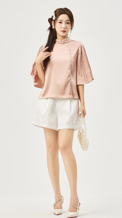 Zhu Oriental Pearl Pleated Top