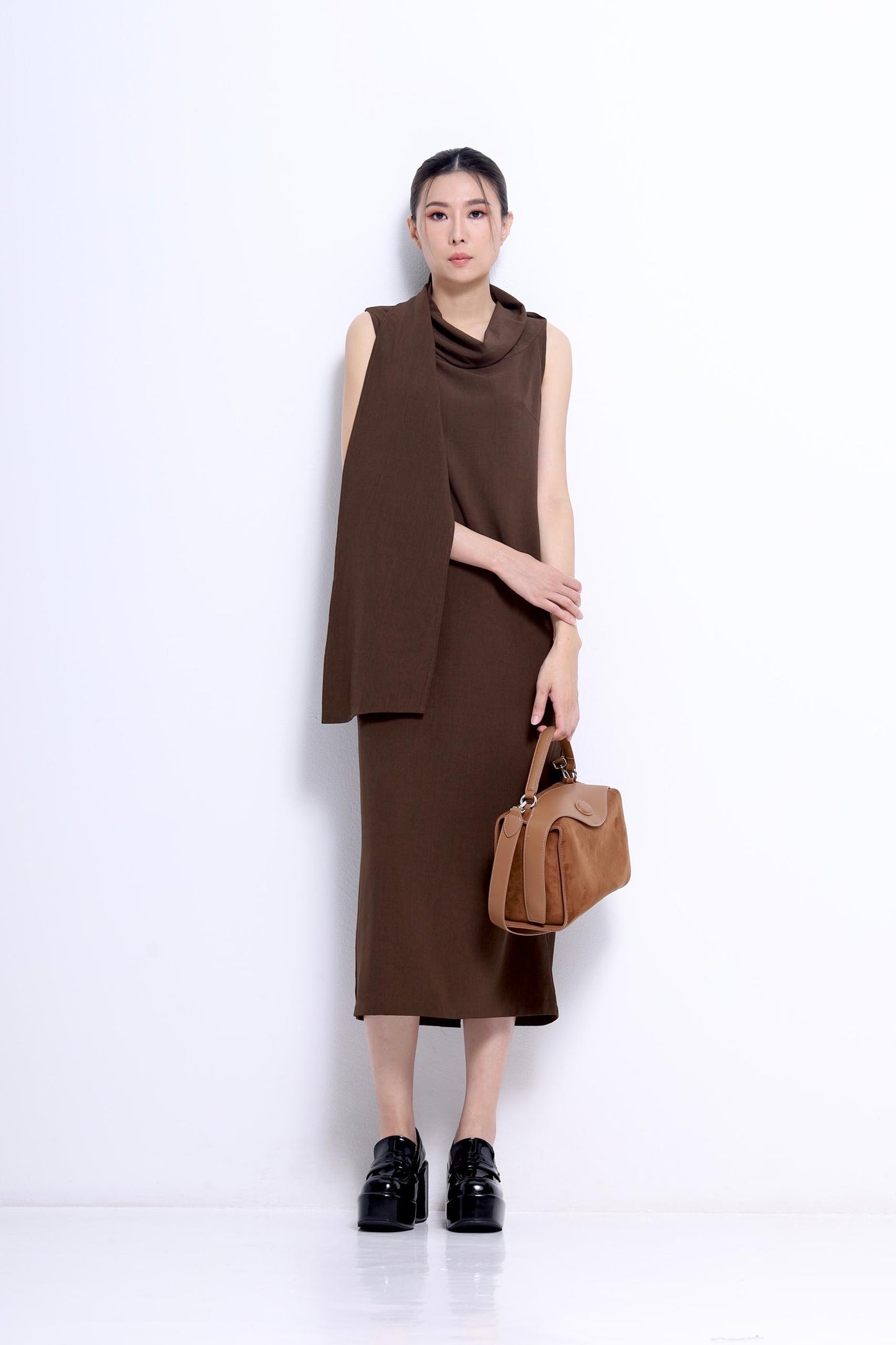 Mauve Funnel Neck Drape Dress