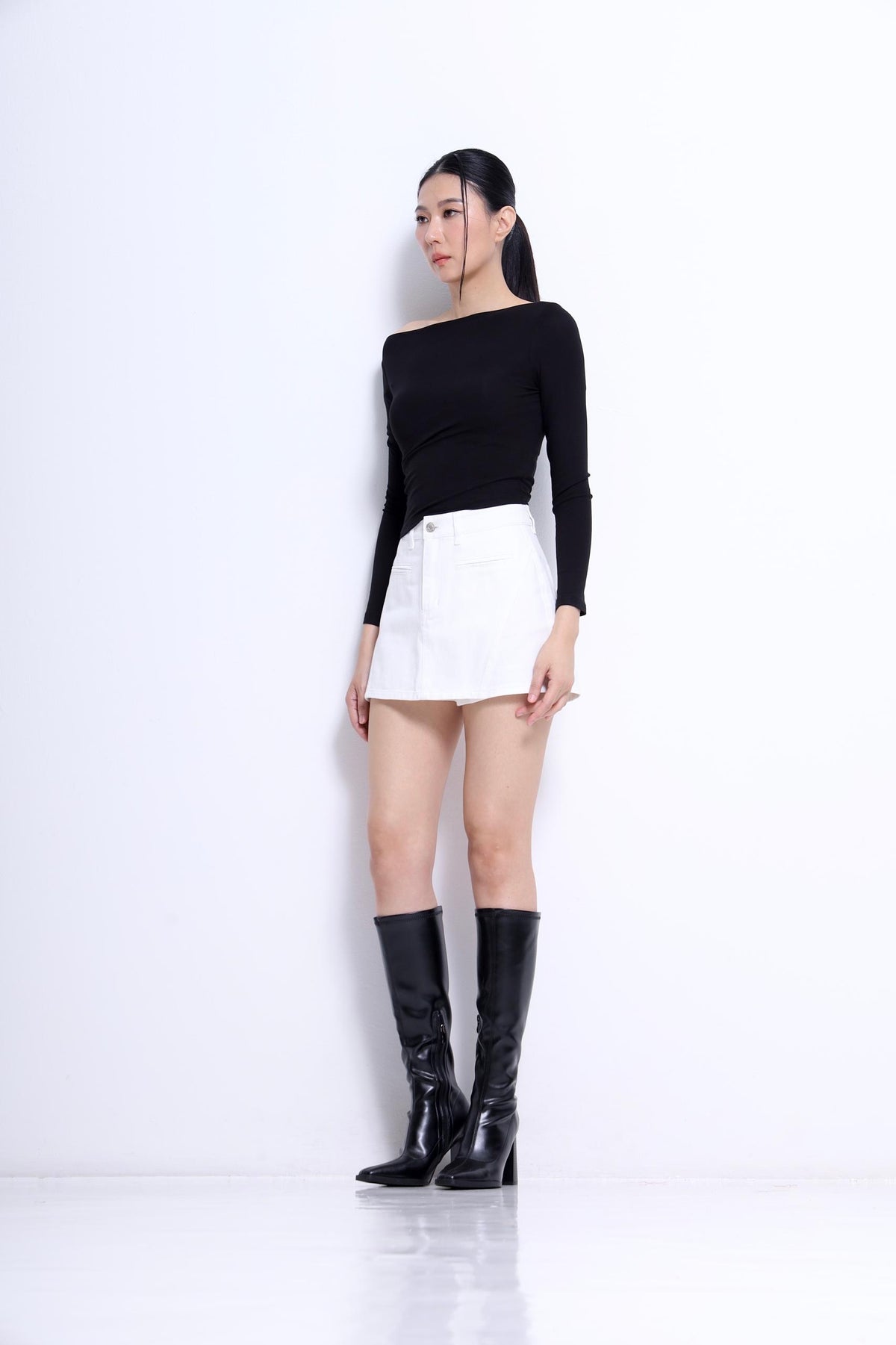 Aria Asymmetrical Neckline Ribbed Top