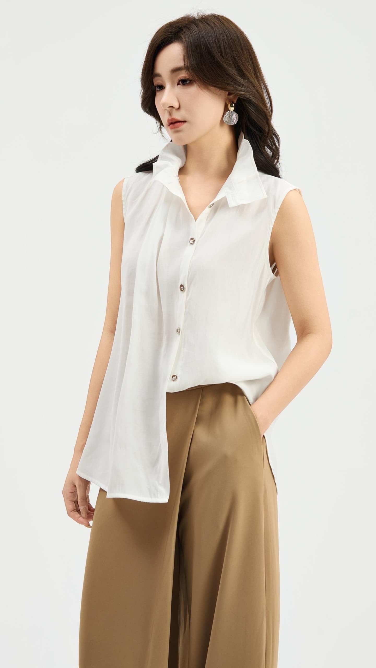 Ziri Ruffle Neck Tencel Top