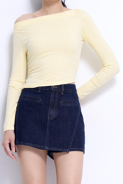 Aria Asymmetrical Neckline Ribbed Top