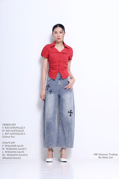 Jesse  Vintage Cross Embroidered Barrel Jeans
