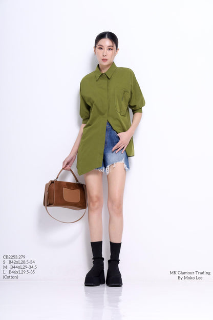Miyu Asymmetrical Short Sleeve Shirt