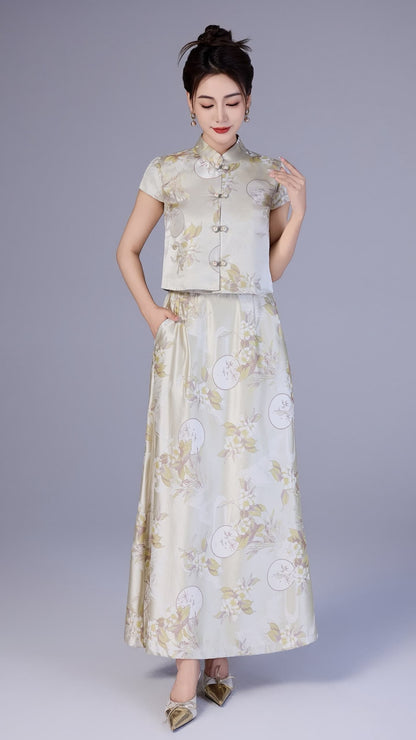 Xin Oriental Jacquard Qipao Top