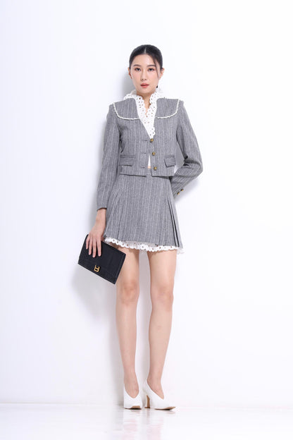 Miu Lace Hem Pleated Skirt