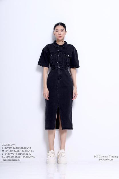 Jade Orient Chinese Button Denim Dress