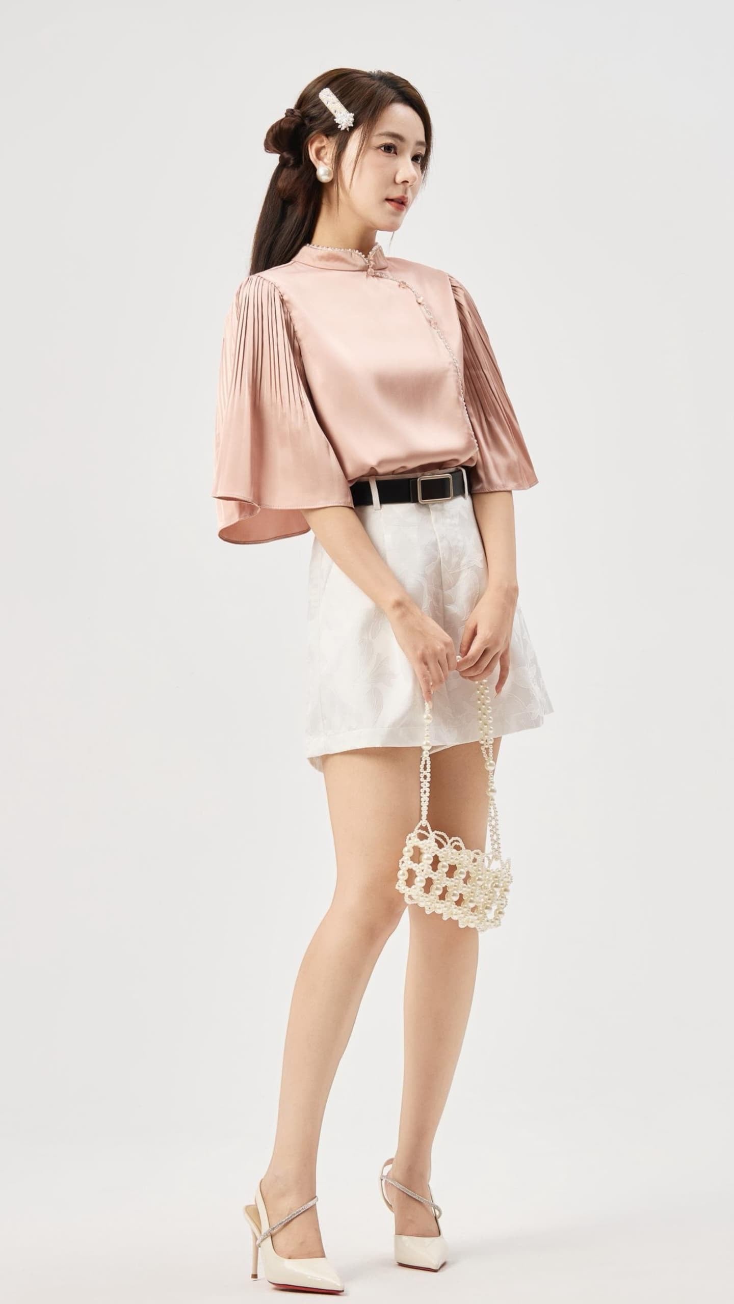 Zhu Oriental Pearl Pleated Top