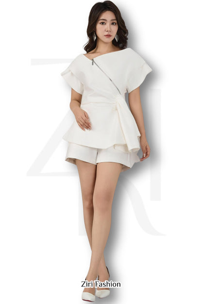 Ziri Asymmetrcial Drape Top + Shorts Setwear