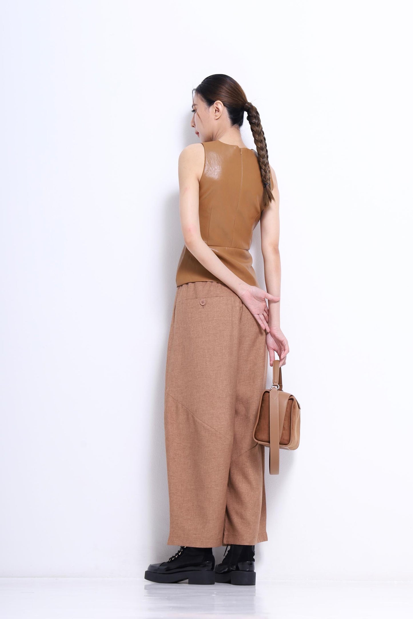 Maple Faux Leather Button Top