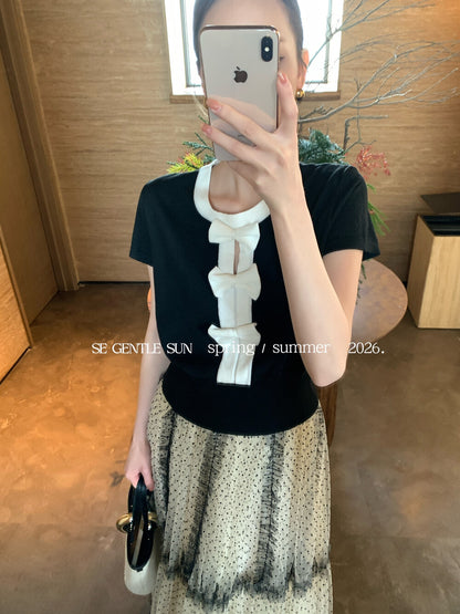 Peni Bow Tie Bi-color Knit Top