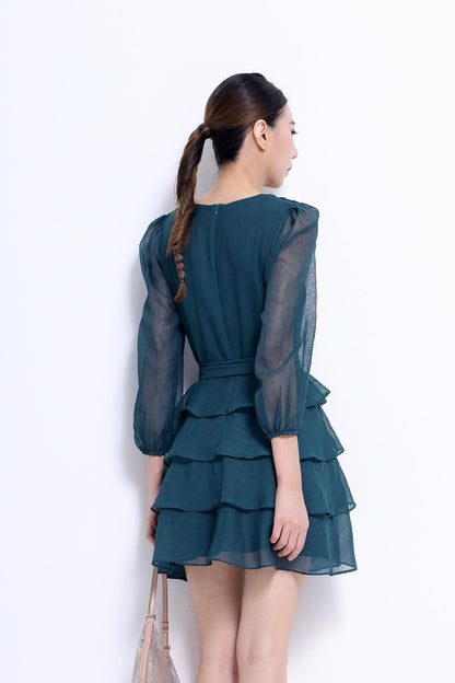 Celeste V-Neck Ruffles Midi Dress