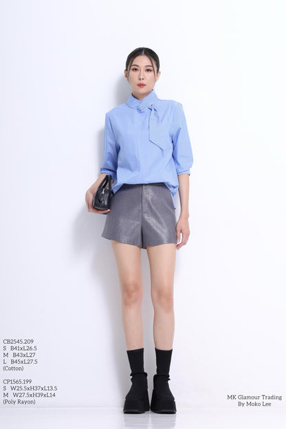 Margot Asymmetrical Neck Tie Shirt