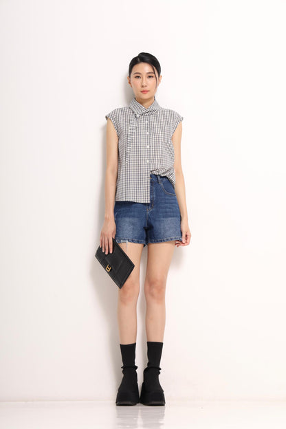 Jinny Checkered Scarf-Collar Shirt