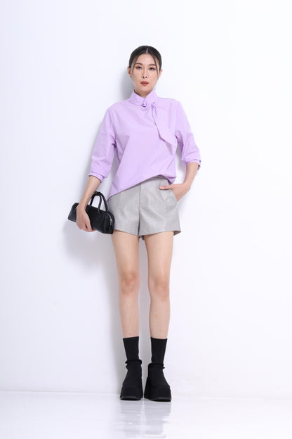 Margot Asymmetrical Neck Tie Shirt