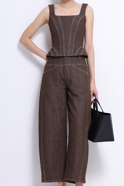 Zenda Denim Square Neck Top
