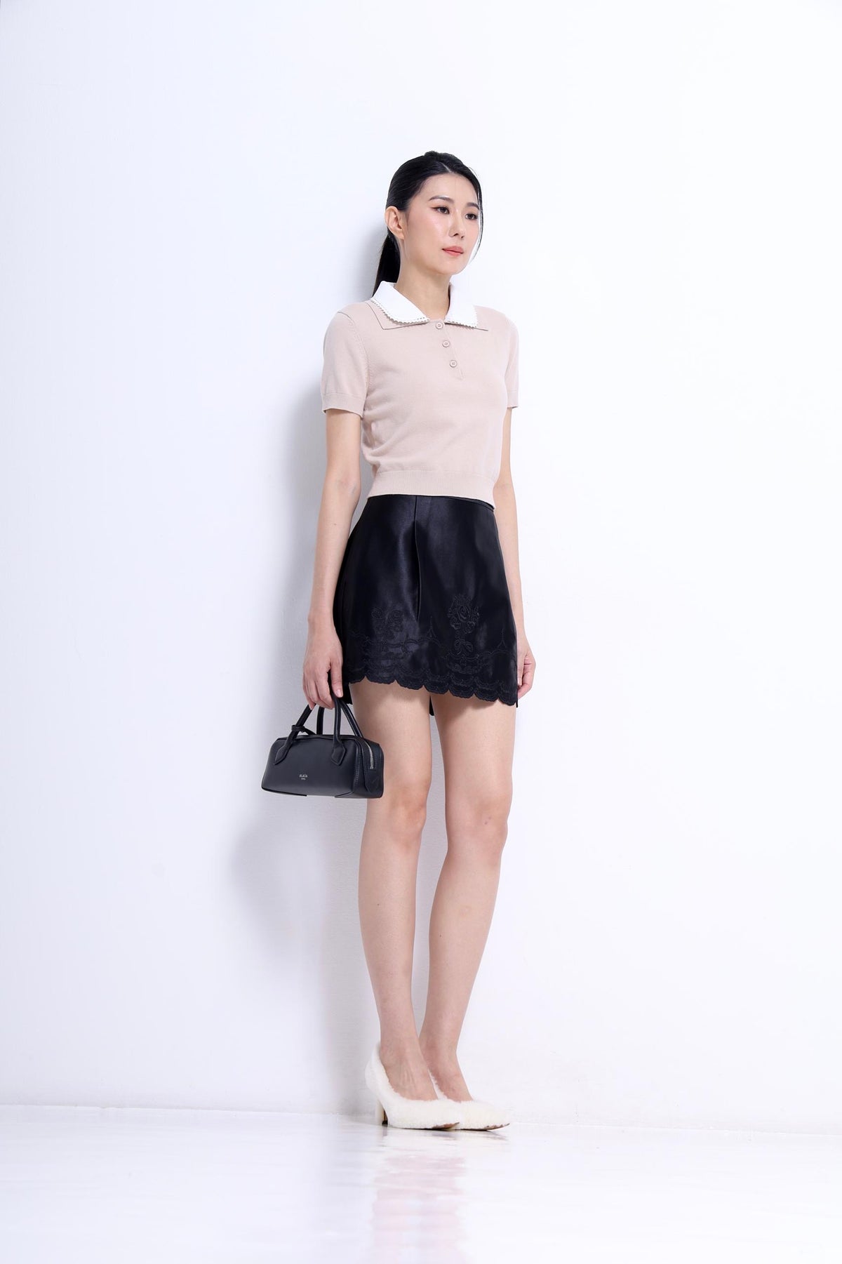 Lauren Lace Trim Knit Polo Top
