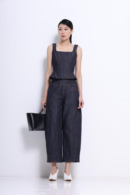 Zenda Denim Square Neck Top