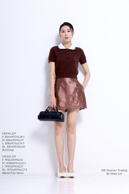 Lauren Lace Trim Knit Polo Top