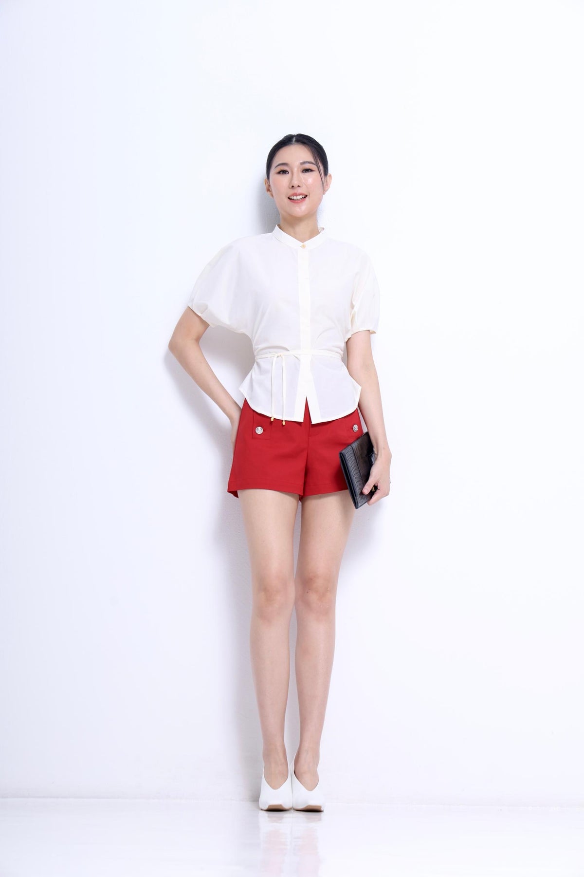 Irene Waist Tie Mandarin Shirt