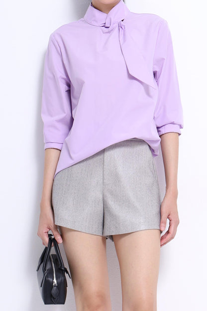 Margot Asymmetrical Neck Tie Shirt