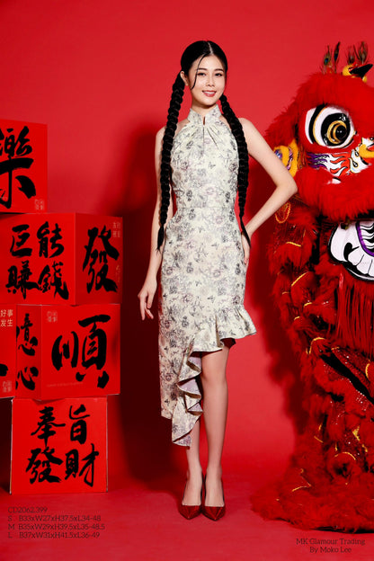 Olia Oriental Ruffle Qipao Dress