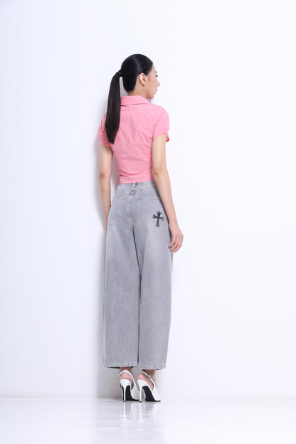 Jesse  Vintage Cross Embroidered Barrel Jeans