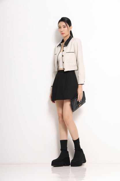 Natasha Bicolor Collar Cropped Jacket