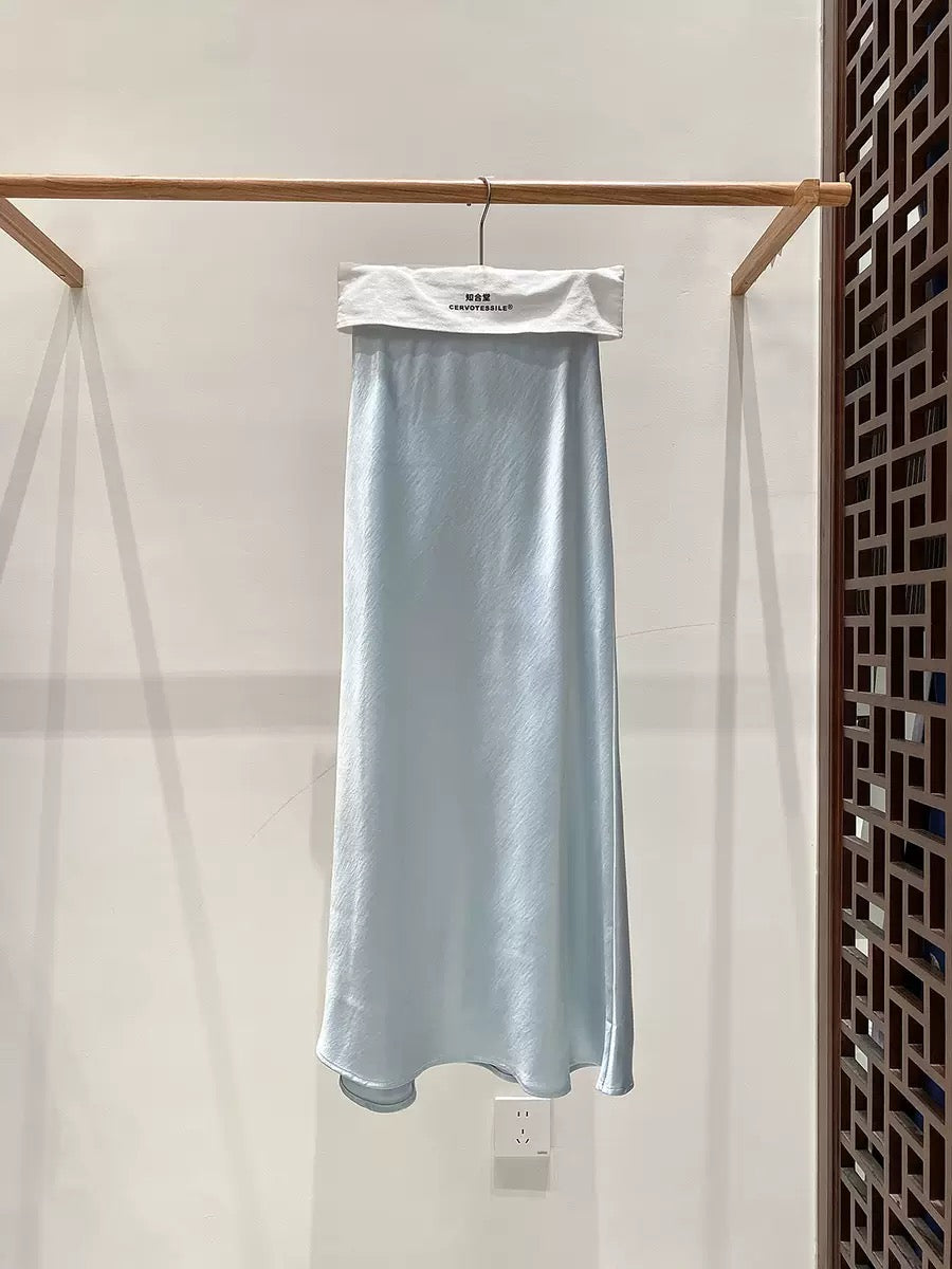 Zhou Wrinkle Satin Bias Cut Maxi Skirt