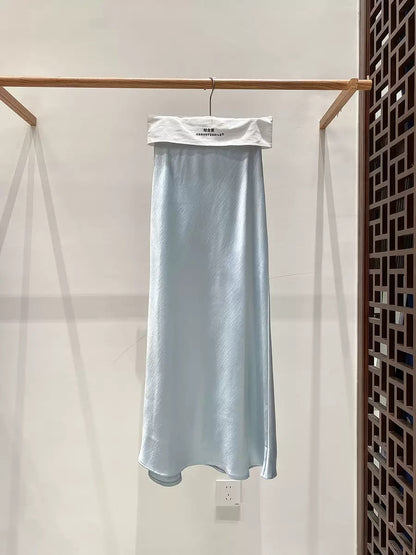 Zhou Wrinkle Satin Bias Cut Maxi Skirt