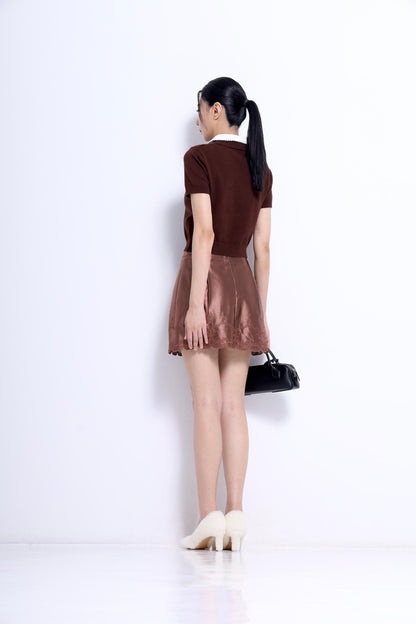 Lauren Lace Trim Knit Polo Top