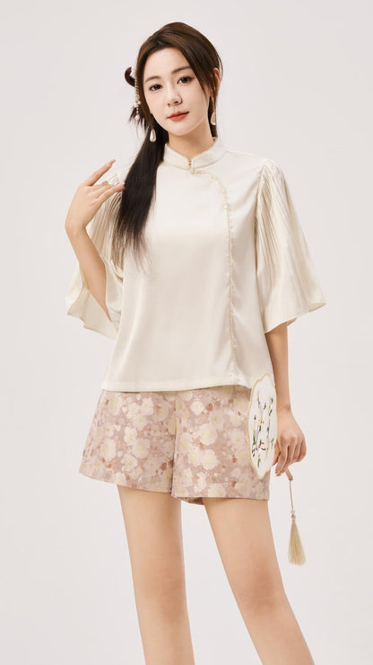 Zhu Oriental Pearl Pleated Top