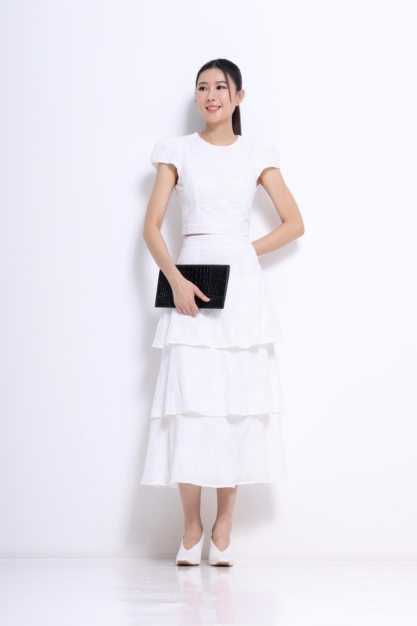 Hana Embroidered Flower Layered Skirt
