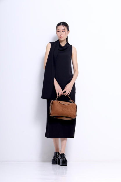 Mauve Funnel Neck Drape Dress
