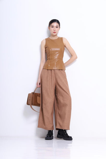 Maple Faux Leather Button Top