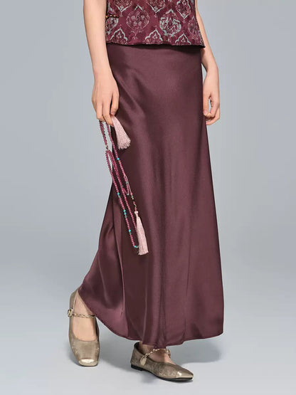 Zhou Wrinkle Satin Bias Cut Maxi Skirt