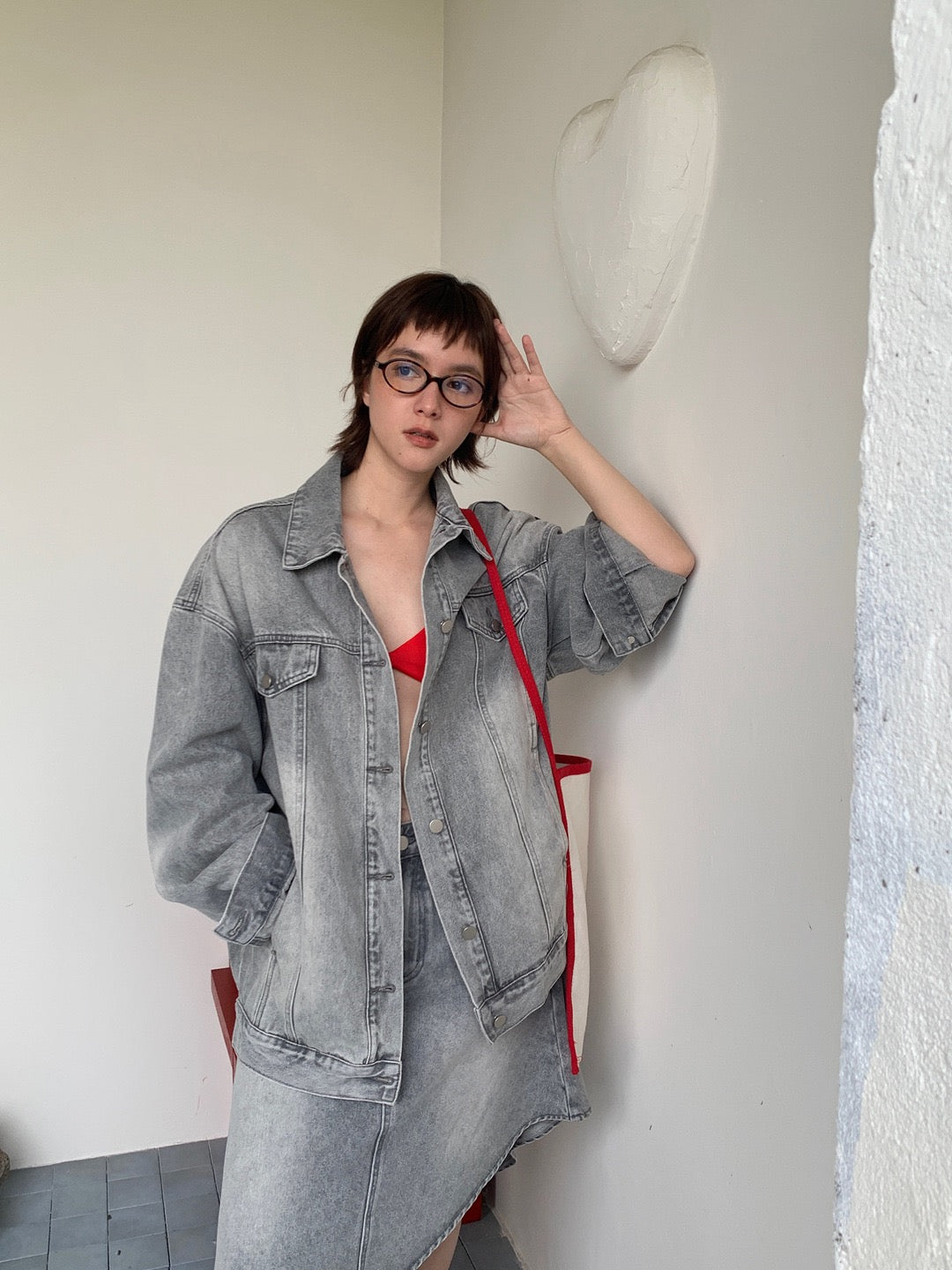 Quince Washed Denim Asymmetrical Skirt